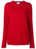 Allude Distressed Crew Neck Sweater - Red