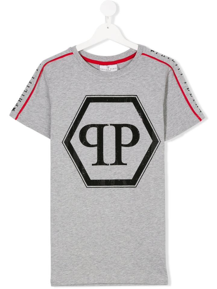 Philipp Plein Junior Teen Embellished Logo Print T-shirt - Grey