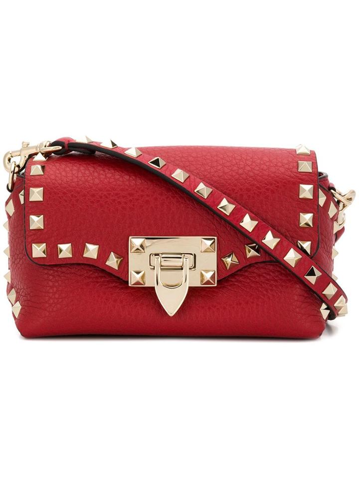 Valentino Black Rockstud Mini Leather Crossbody Bag - Red