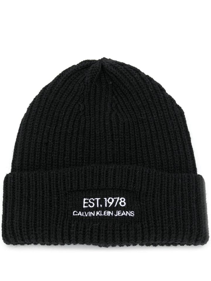Calvin Klein Jeans Est. 1978 Logo Embroidered Beanie Hat - Black