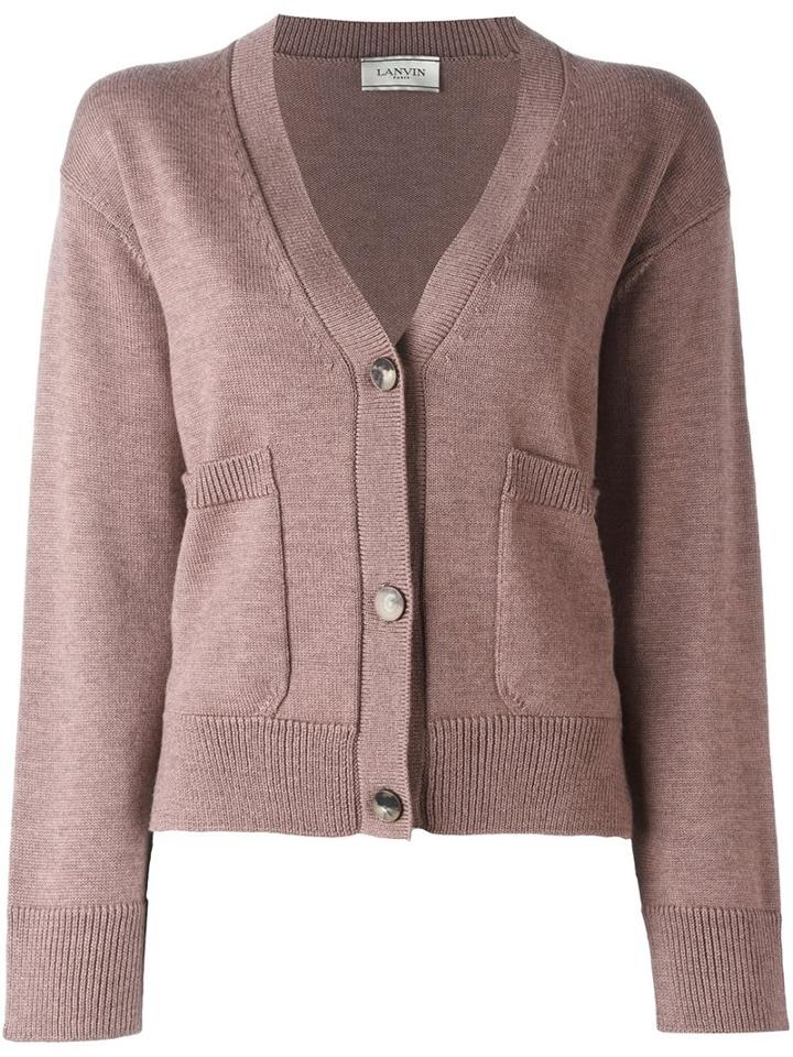 Lanvin Front Cropped Cardigan, Women's, Size: Medium, Pink/purple, Wool/yak