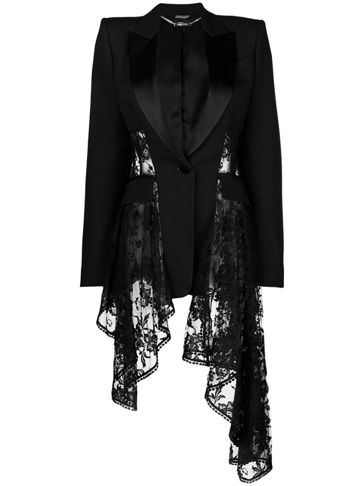 Alexander Mcqueen Waterfall Lace Blazer - Black