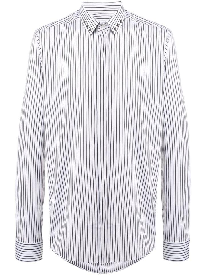 Les Hommes Collar-eyelet Striped Shirt - White