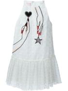 Giamba Embroidered Hands Mini Dress, Women's, Size: 42, White, Polyester/cotton