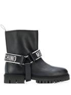Moschino Logo Strap Boots - Black