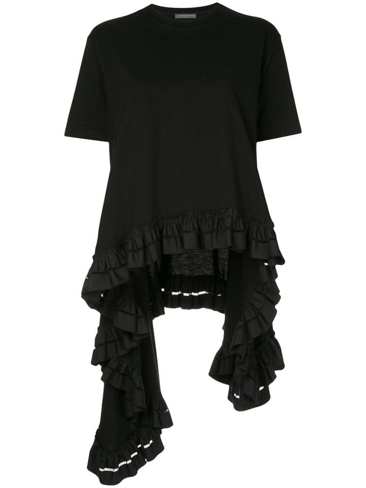 Alexander Mcqueen Asymmetrical Ruffle Trim Top - Black