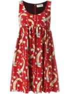 Saint Laurent Printed Babydoll Dress, Women's, Size: 40, Red, Polyester/silk