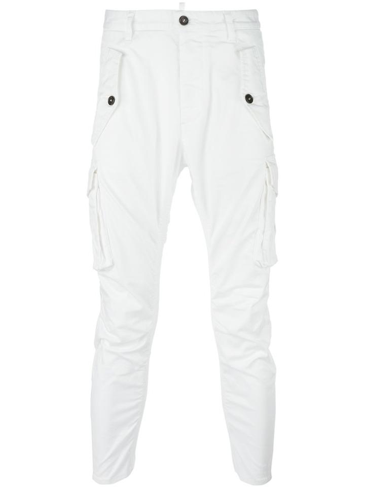 Dsquared2 Cropped Cargo Trousers, Men's, Size: 52, White, Spandex/elastane/cotton