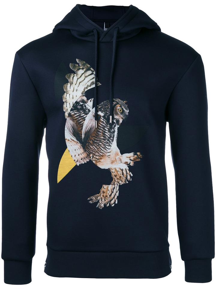 Neil Barrett Modernist Owl Print Hoodie, Men's, Size: Small, Blue, Viscose/polyurethane