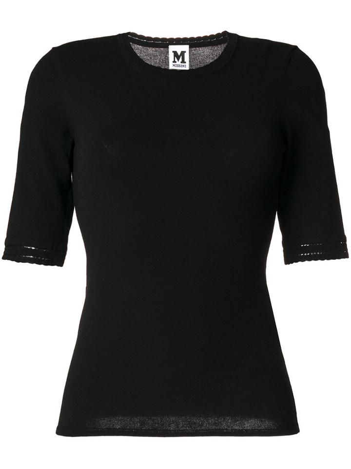 M Missoni - Scoop Neck Half Sleeve Top - Women - Polyester/viscose - 42, Black, Polyester/viscose