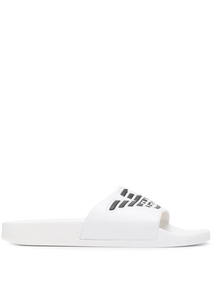 Emporio Armani Embossed Logo Slides - White