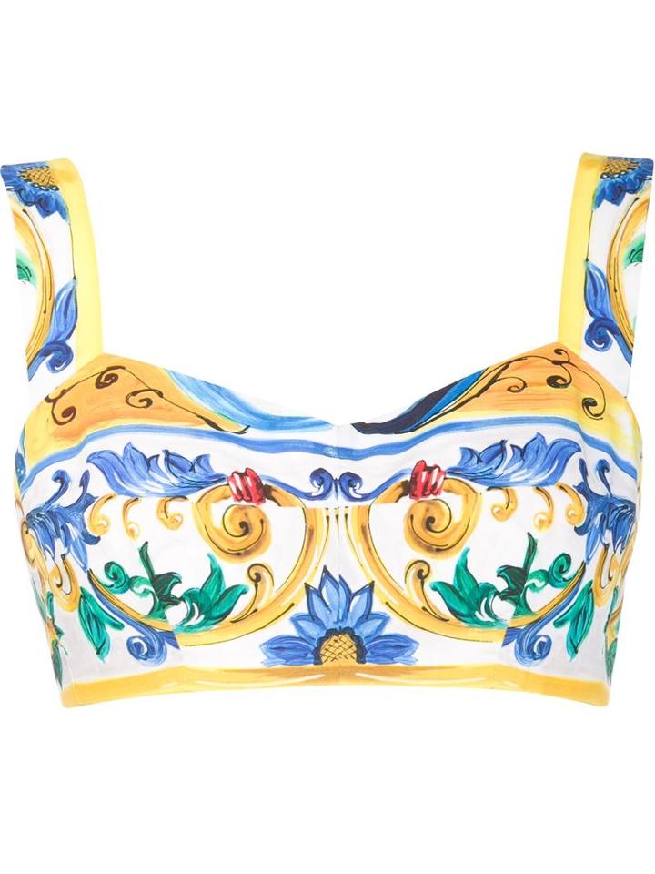 Dolce & Gabbana Majolica Print Bralet Top, Women's, Size: 38, White, Cotton
