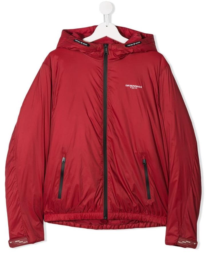 Emporio Armani Kids Teen Eagle Logo Hooded Jacket - Red