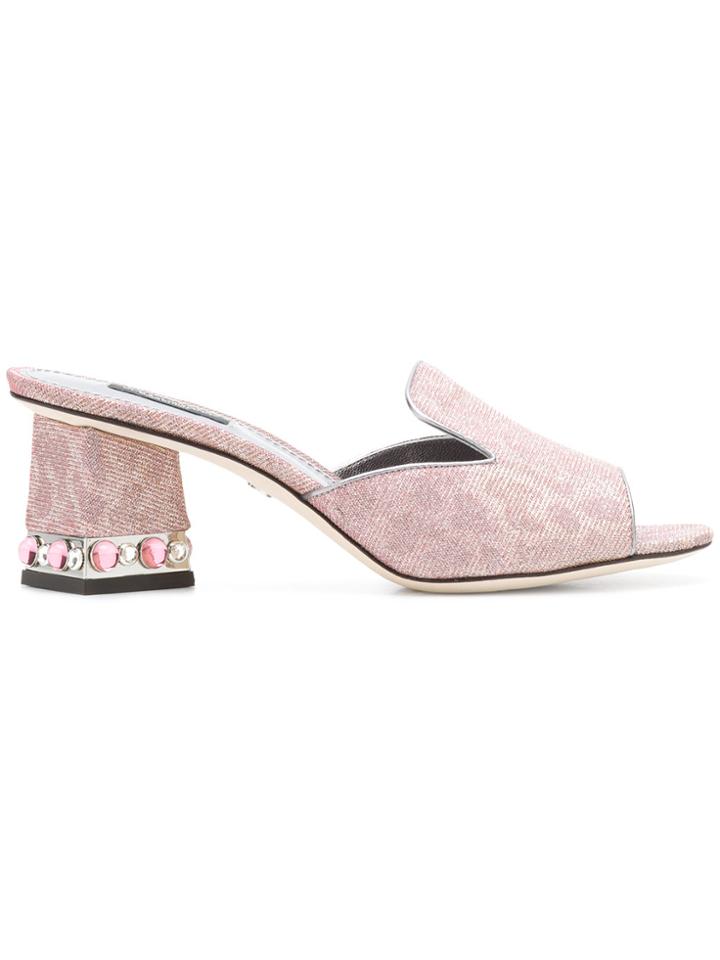 Dolce & Gabbana Leo Glitter Open Toe Mules - Metallic