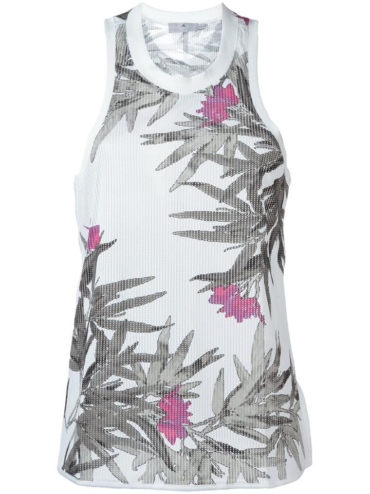 Adidas By Stella Mccartney Floral Print Tank Top, Women's, Size: Xs, White, Polyester