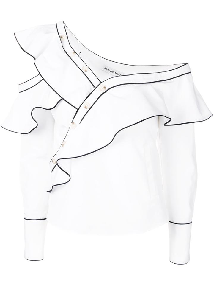 Self-portrait Piped Frill Shirt - White