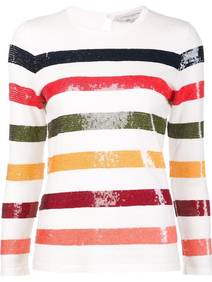 Carolina Herrera Sequin Striped Jumper, Women's, Size: Xs, White, Wool