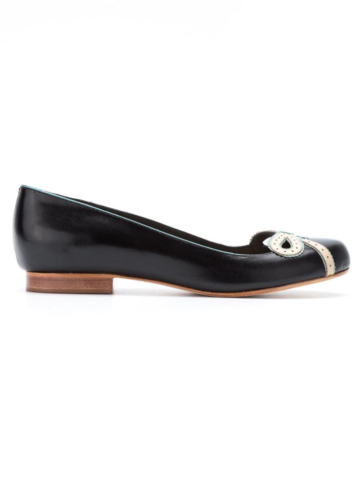 Sarah Chofakian Bow Patch Ballerinas - Black