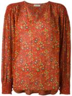 Masscob Printed V-neck Blouse, Women's, Size: Medium, Yellow/orange, Silk