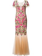 Marchesa Notte Floral Embroidery Dress, Women's, Size: 0, Pink/purple, Nylon