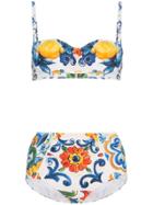 Dolce & Gabbana High Waisted Majolica Print Bikini - White
