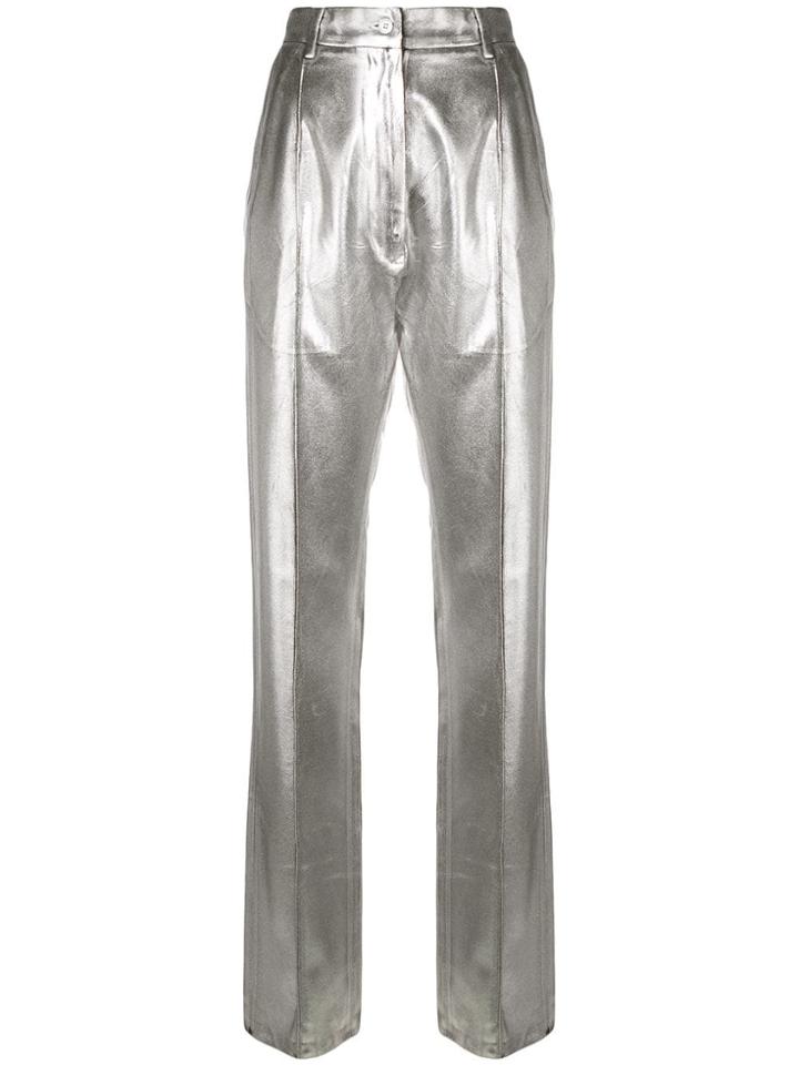 Mm6 Maison Margiela High-waisted Metallic Trousers - Grey