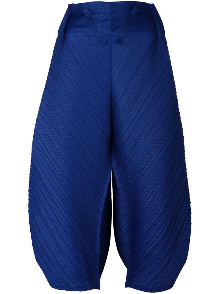 Pleats Please By Issey Miyake Pleated Cropped Trousers, Women's, Size: V, Blue, Polyester