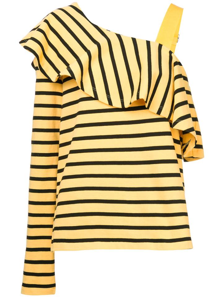 Goen.j Ruffled One-shoulder Stripe Top - Yellow & Orange