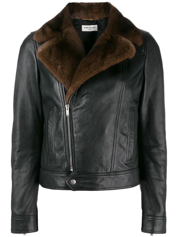 Saint Laurent Fur-trim Biker Jacket - Black