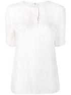 Valentino Vintage 1970's Collarless Jacquard Blouse - White