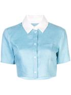 Staud Cropped Button-up Shirt - Blue