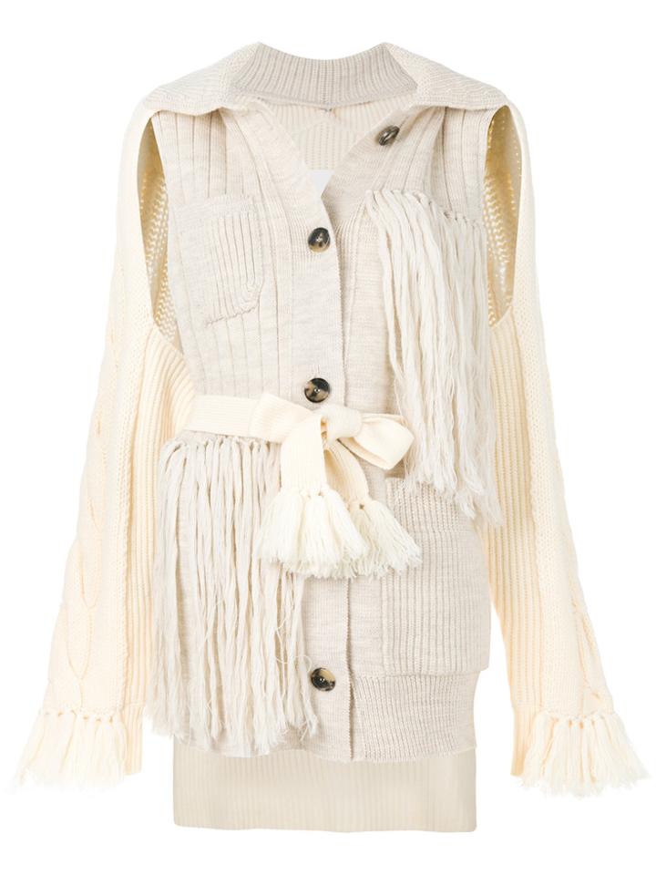 Maison Margiela Deconstructed Fringed Cardigan - Nude & Neutrals