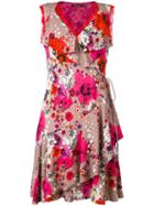 Floral Print Frill Dress - Women - Silk/spandex/elastane/viscose - 44, Red, Silk/spandex/elastane/viscose, Roberto Cavalli