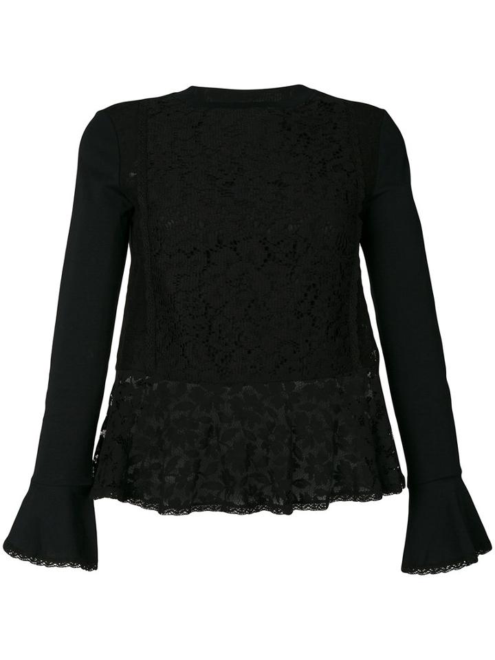 See By Chloé - Sheer Hem Lace Blouse - Women - Cotton/polyester - L, Black, Cotton/polyester