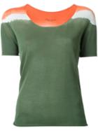 Roberto Collina Tri-tone Shortsleeved Knit T-shirt, Women's, Size: Xs, Green, Cotton
