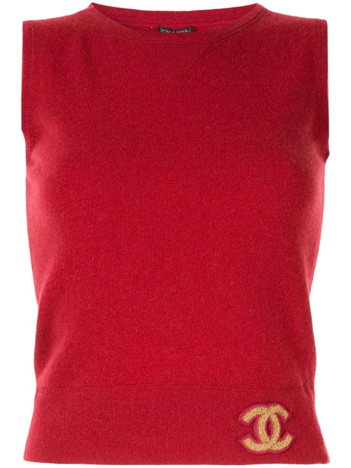 Chanel Pre-owned Cc Logos Sleeveless Knit Top - Red