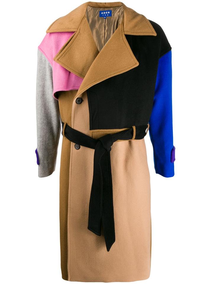 Ader Error Colour-block Double-breasted Coat - Brown