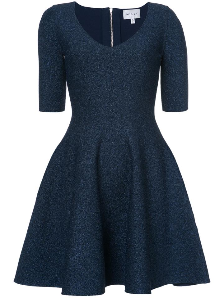 Milly V-neck Flared Dress - Blue