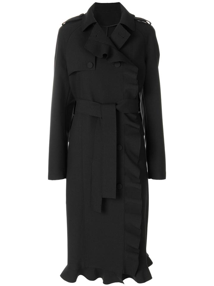Msgm Double Breasted Ruffled Coat - Black