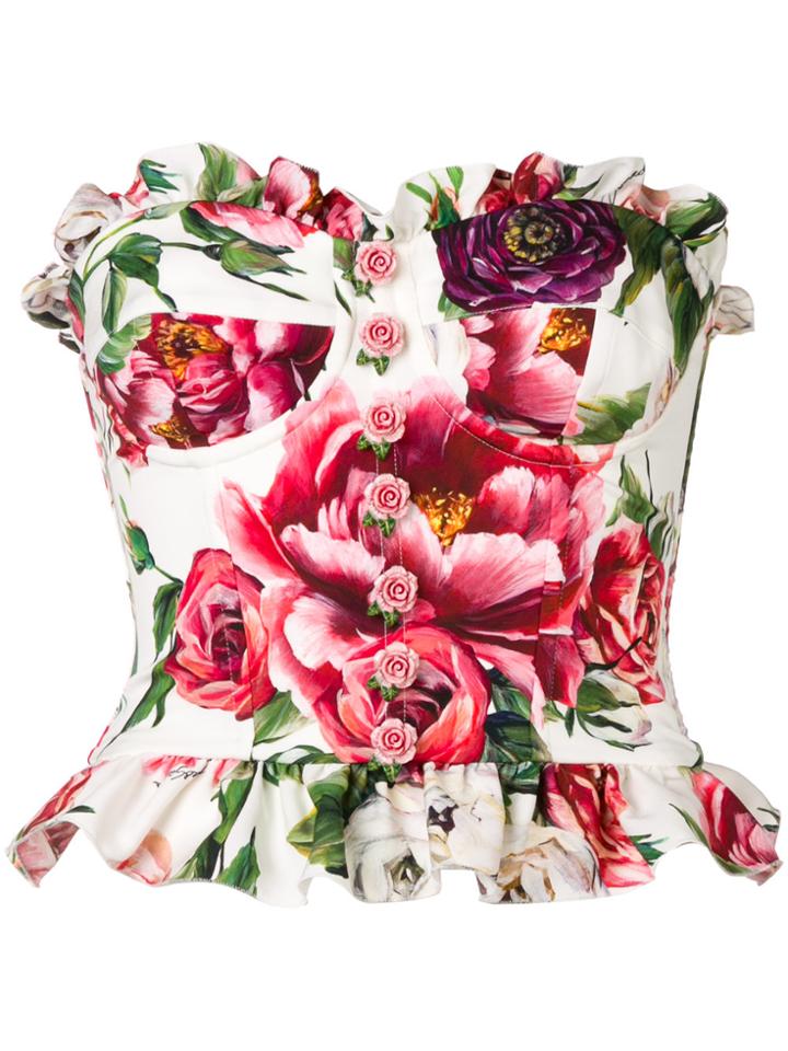 Dolce & Gabbana Peony Print Bustier Top - White