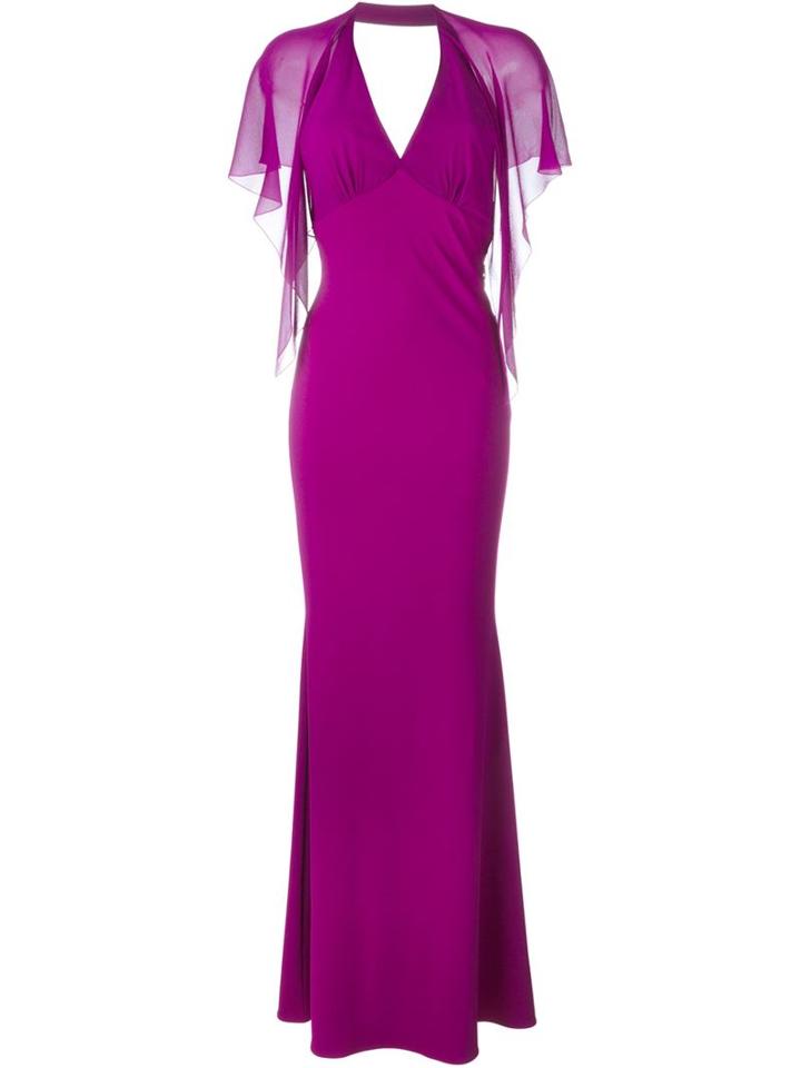 Roberto Cavalli Draped Sleeve Fitted Gown