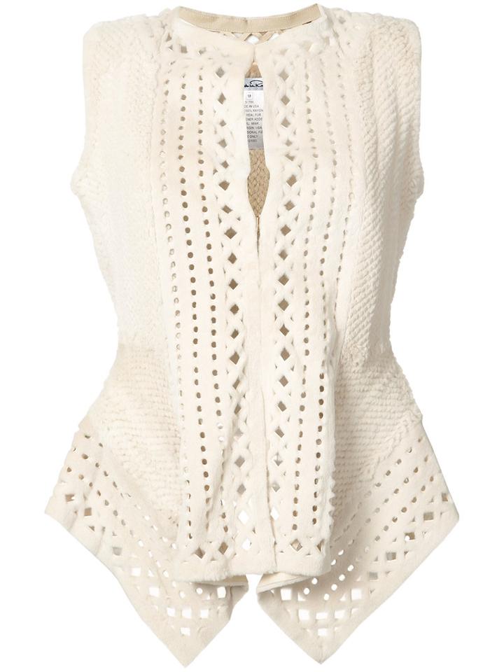 Oscar De La Renta Cut-out Sleeveless Jacket, Women's, Size: Medium, Nude/neutrals, Mink Fur
