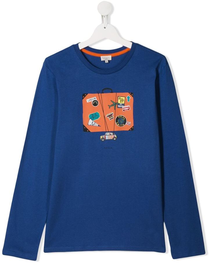 Paul Smith Junior Teen Suitcase Print T-shirt - Blue
