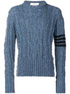 Thom Browne 4-bar Aran Cable Donegal Pullover - Blue