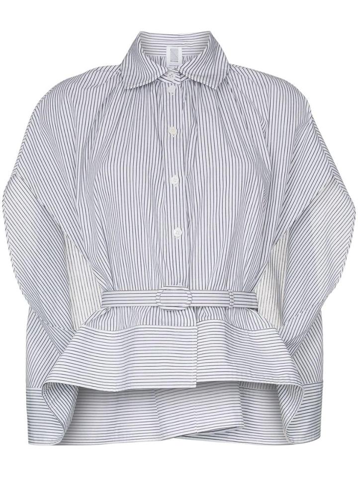 Rosie Assoulin Striped Belted Cotton Cape Shirt - White