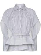 Rosie Assoulin Striped Belted Cotton Cape Shirt - White
