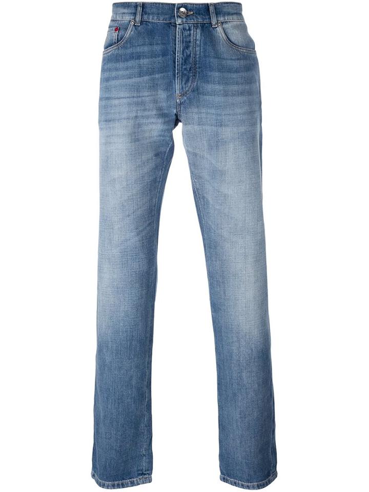 Brunello Cucinelli Stone Washed Jeans, Men's, Size: 54, Blue, Cotton