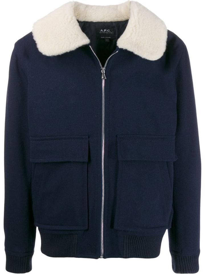 A.p.c. Contrast-collar Bomber Jacket - Blue