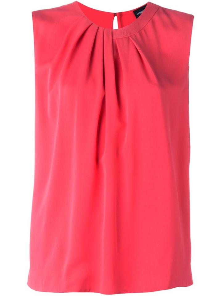 Giorgio Armani Pleated Neck Tank Top, Women's, Size: 44, Pink/purple, Silk