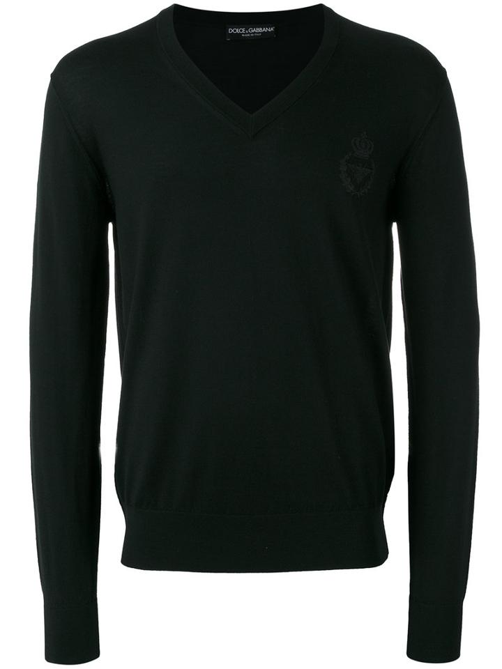 Dolce & Gabbana Bee & Crown Embroidered Jumper, Men's, Size: 48, Black, Virgin Wool